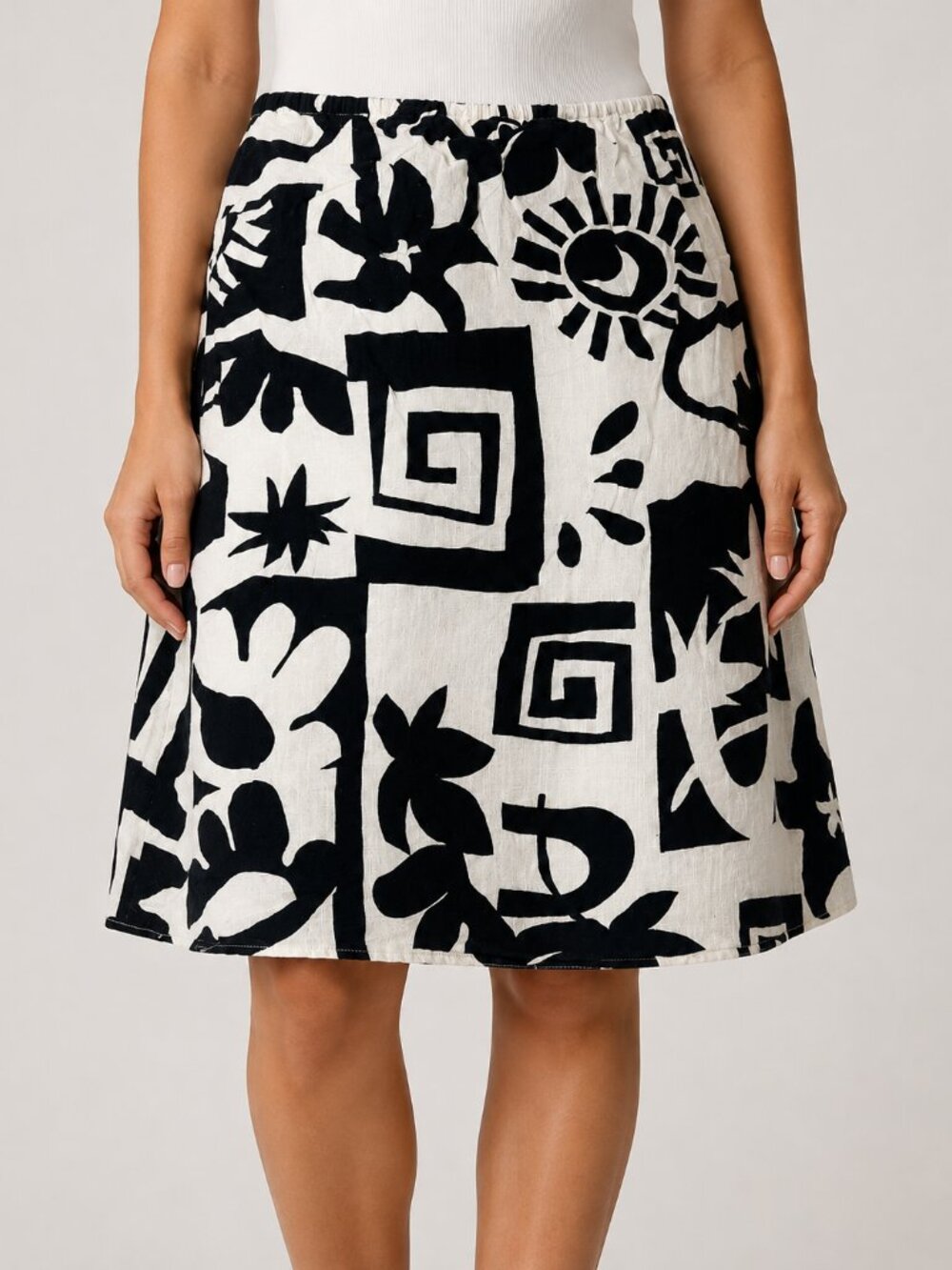 Paper Heart Black & White Abstract A-Line Midi Skirt Size M